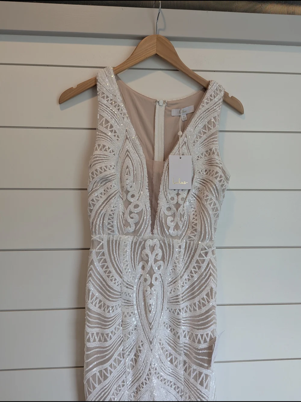 Lulus Wedding Dress Sequen Plunge Neck Splendorous Love Size XS Vintage Inspired - Picture 4 of 12